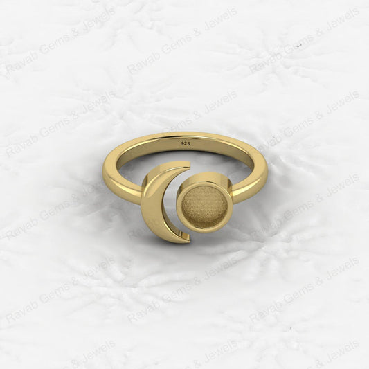 Top Quality Genuine 925 Silver Crescent Moon 6mm Semi Mount Blank Ring Setting for Ashes & Resin Keepsake Breastmilk DIY Jewelry