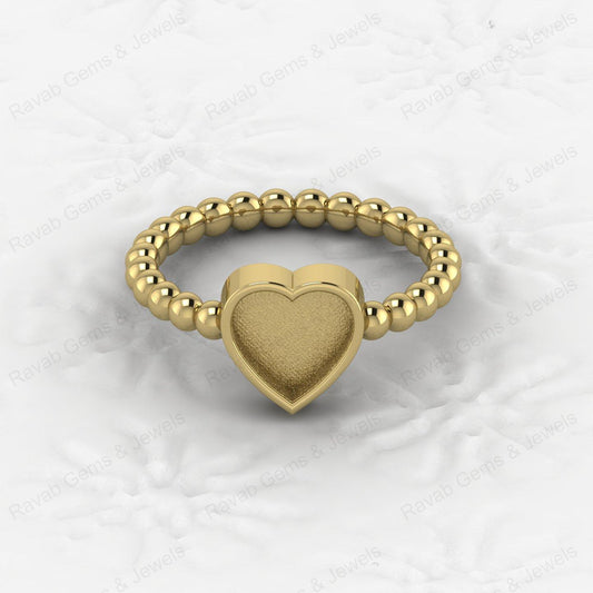 Top Quality 925 Sterling Silver 8mm Heart Semi Mount Beaded Band Ring Good for Resin & Ashes Work Keepsake Breastmilk Jewelry