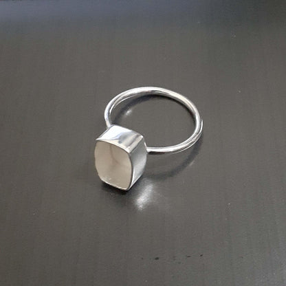 Genuine Solid 925 Sterling Silver Octagon 6x10MM Round Bezel Setting Semi-Mount Blank Setting Simple Band Fine Ring For Women