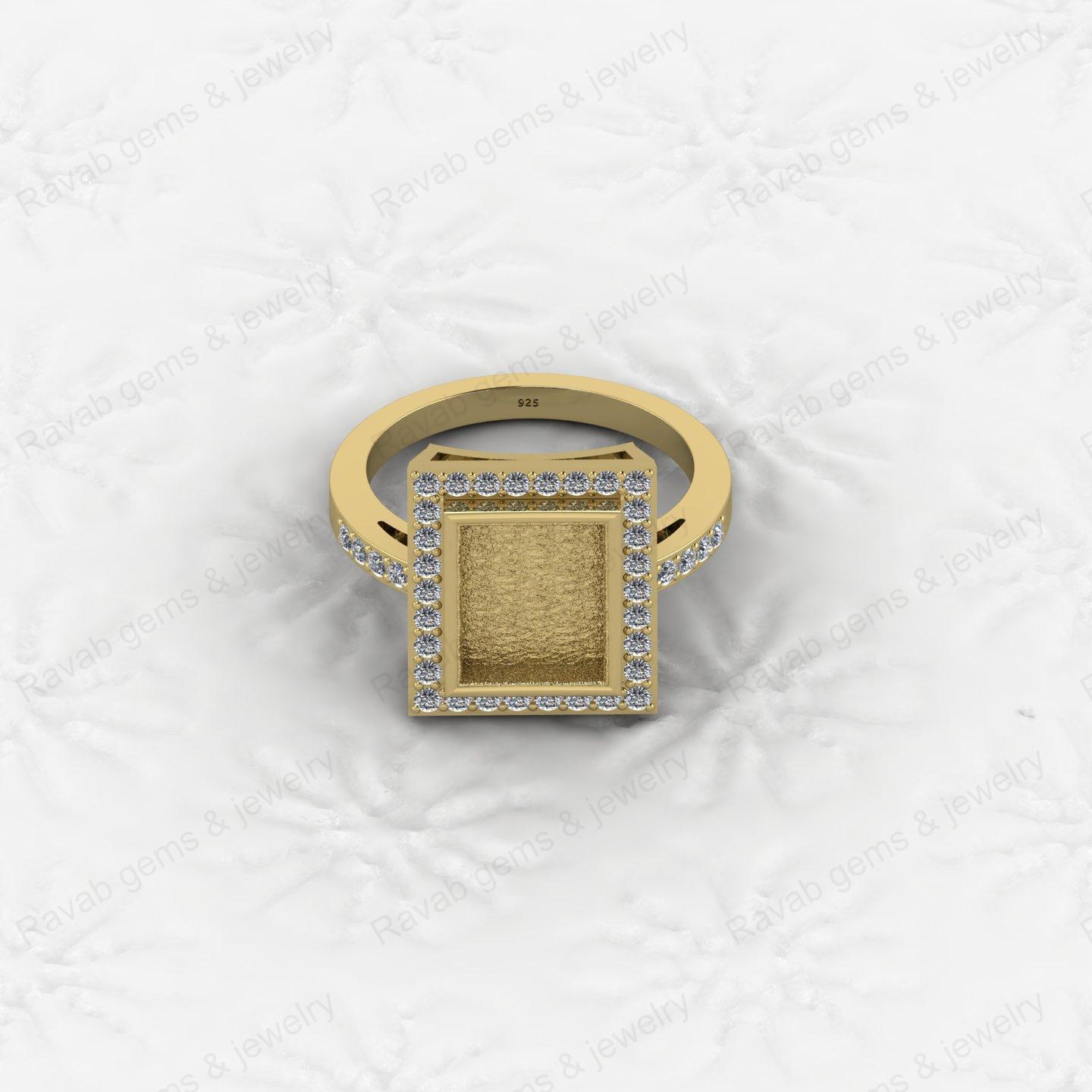 High Quality 925 Silver Rectangle 8x10mm Semi Mount Blank Setting Ring for Gemstone Ashes Resin Jewelry Supply