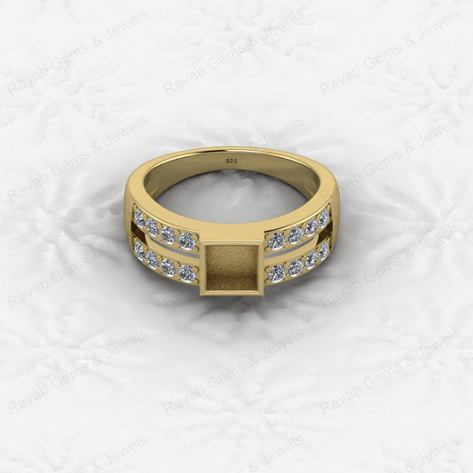Top Quality 925 Silver 7X7mm Double Band With CZ Semi Mount Blank Setting Ring Good for Resin & Ashes Work Keepsake DIY Jewelry