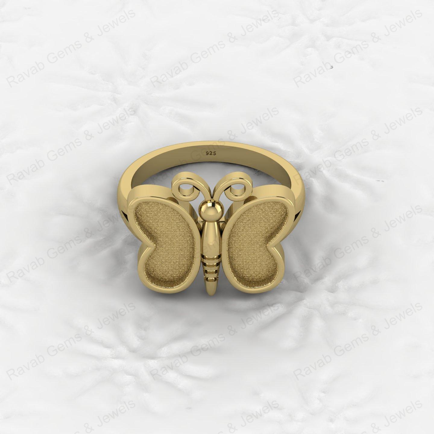 925 Sterling Silver Semi Mount Butterfly Ring Empty Blank for DIY Inlay With Mountain Base Without Stone Keepsake Jewelry