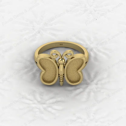 925 Sterling Silver Semi Mount Butterfly Ring Empty Blank for DIY Inlay With Mountain Base Without Stone Keepsake Jewelry