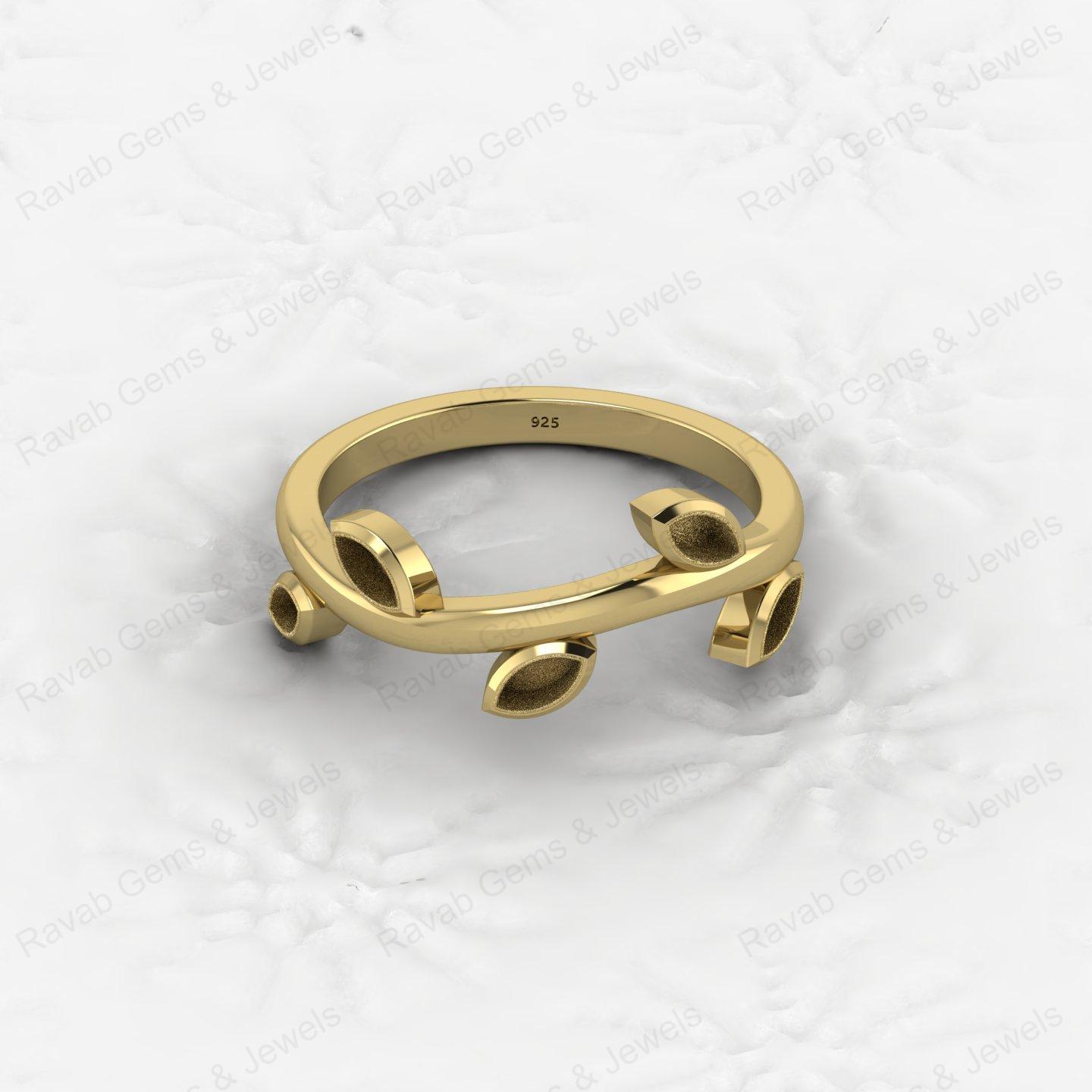 Hot Selling Keepsake Breastmilk DIY Jewelry 925 Silver 2x4mm Marquise Leaf Branch Design Semi Mount Blank Bezel Setting Ring