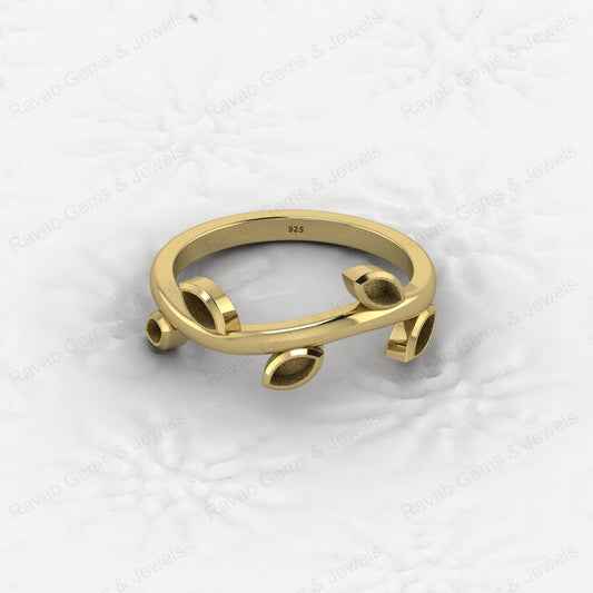 Hot Selling Keepsake Breastmilk DIY Jewelry 925 Silver 2x4mm Marquise Leaf Branch Design Semi Mount Blank Bezel Setting Ring
