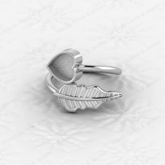 Genuine 925 Silver Leaf & Heart Pear 6x8mm Semi Mount Blank Setting Ring for Gemstone Ashes & Resin Jewelry Findings & Jewelry