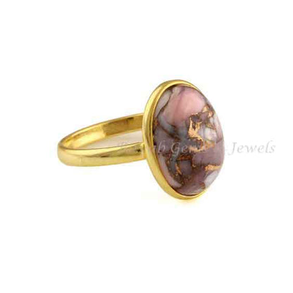 Pink Opal Copper Oval Ring, 925 Sterling Silver Gold Plated Ring, Gemstone Ring, 10x14mm Gemstone Ring, Personalized Ring For Her