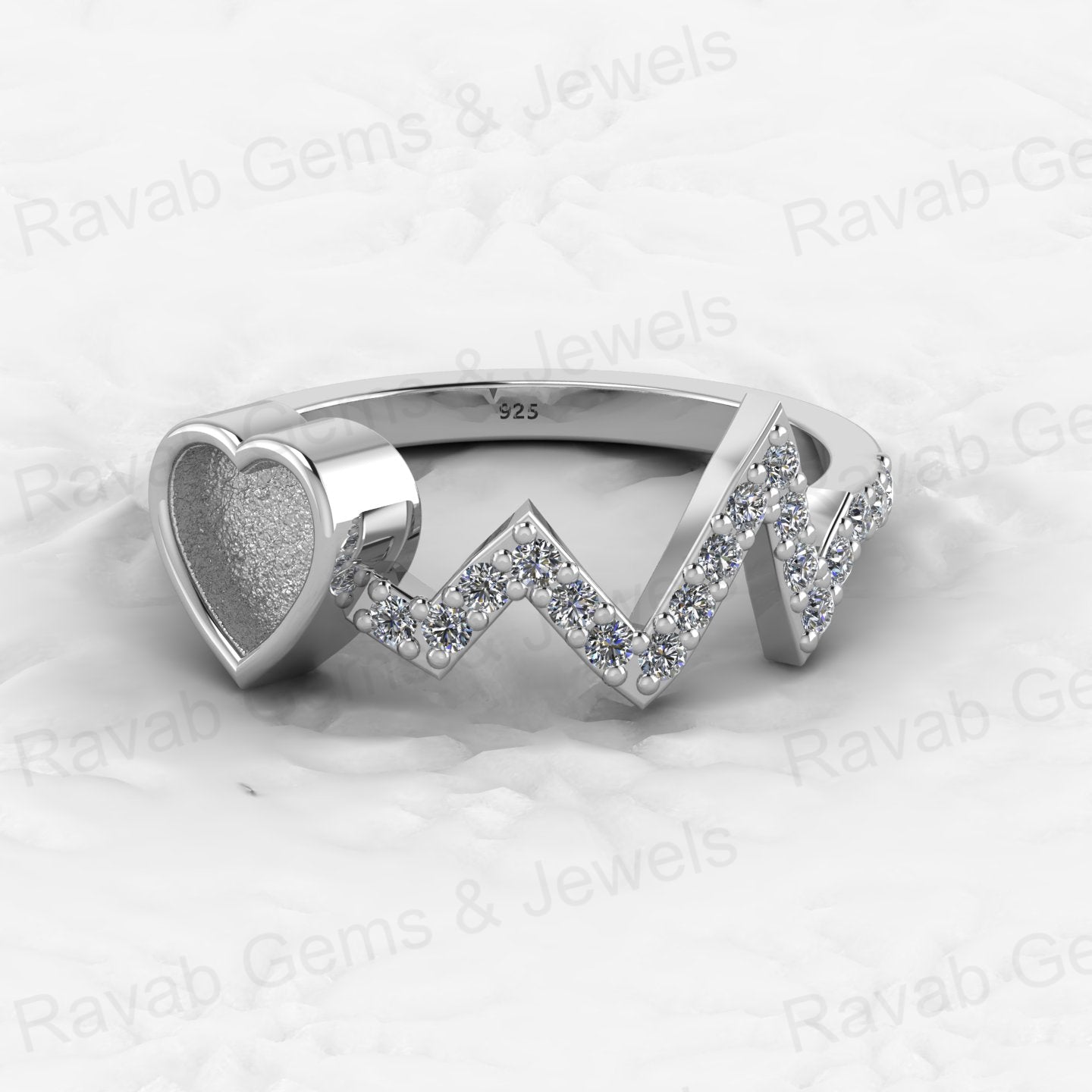 Solid 925 Sterling Silver Semi Mount Ring Initials Heart Blank Setting with Resin Ashes Breastmilk Jewelry-Genuine Product