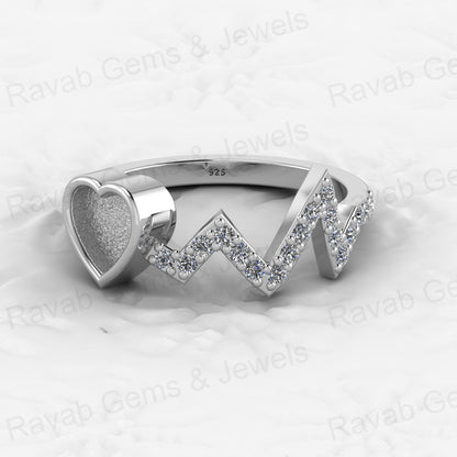 Solid 925 Sterling Silver Semi Mount Ring Initials Heart Blank Setting with Resin Ashes Breastmilk Jewelry-Genuine Product