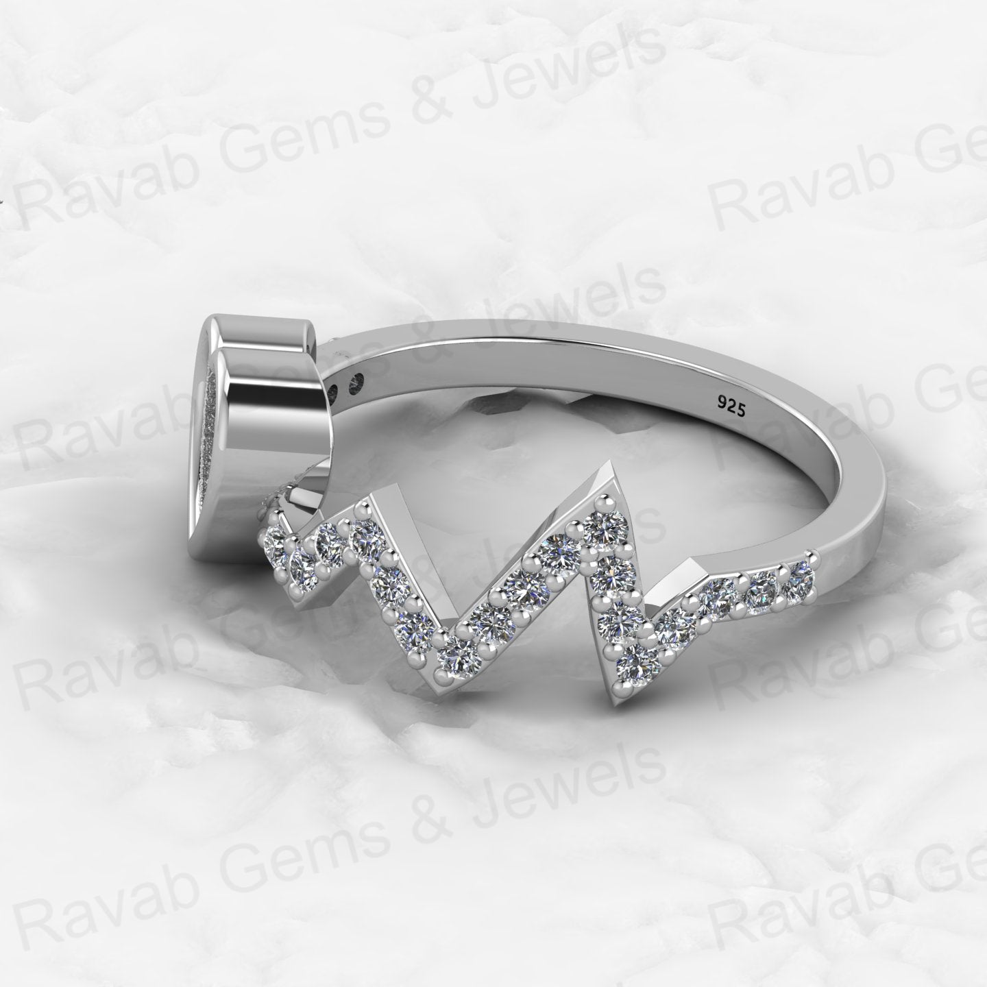 Solid 925 Sterling Silver Semi Mount Ring Initials Heart Blank Setting with Resin Ashes Breastmilk Jewelry-Genuine Product