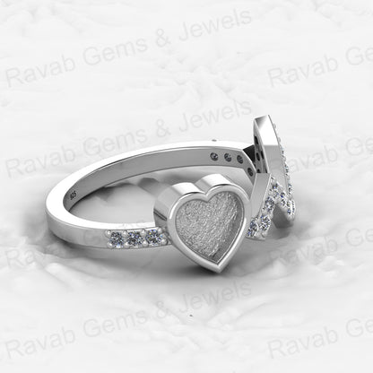 Solid 925 Sterling Silver Semi Mount Ring Initials Heart Blank Setting with Resin Ashes Breastmilk Jewelry-Genuine Product