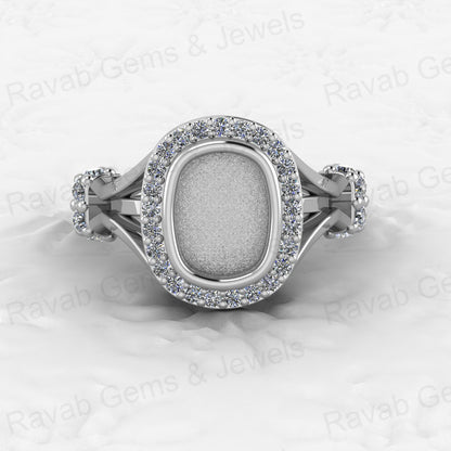 Solid 925 Sterling Silver Octa Cushion Semi Mount Blank Setting Wedding Ring Good for Ashes & Resin Work Breastmilk Jewelry