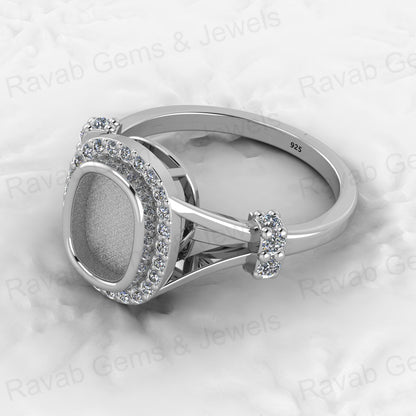 Solid 925 Sterling Silver Octa Cushion Semi Mount Blank Setting Wedding Ring Good for Ashes & Resin Work Breastmilk Jewelry