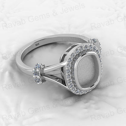 Solid 925 Sterling Silver Octa Cushion Semi Mount Blank Setting Wedding Ring Good for Ashes & Resin Work Breastmilk Jewelry
