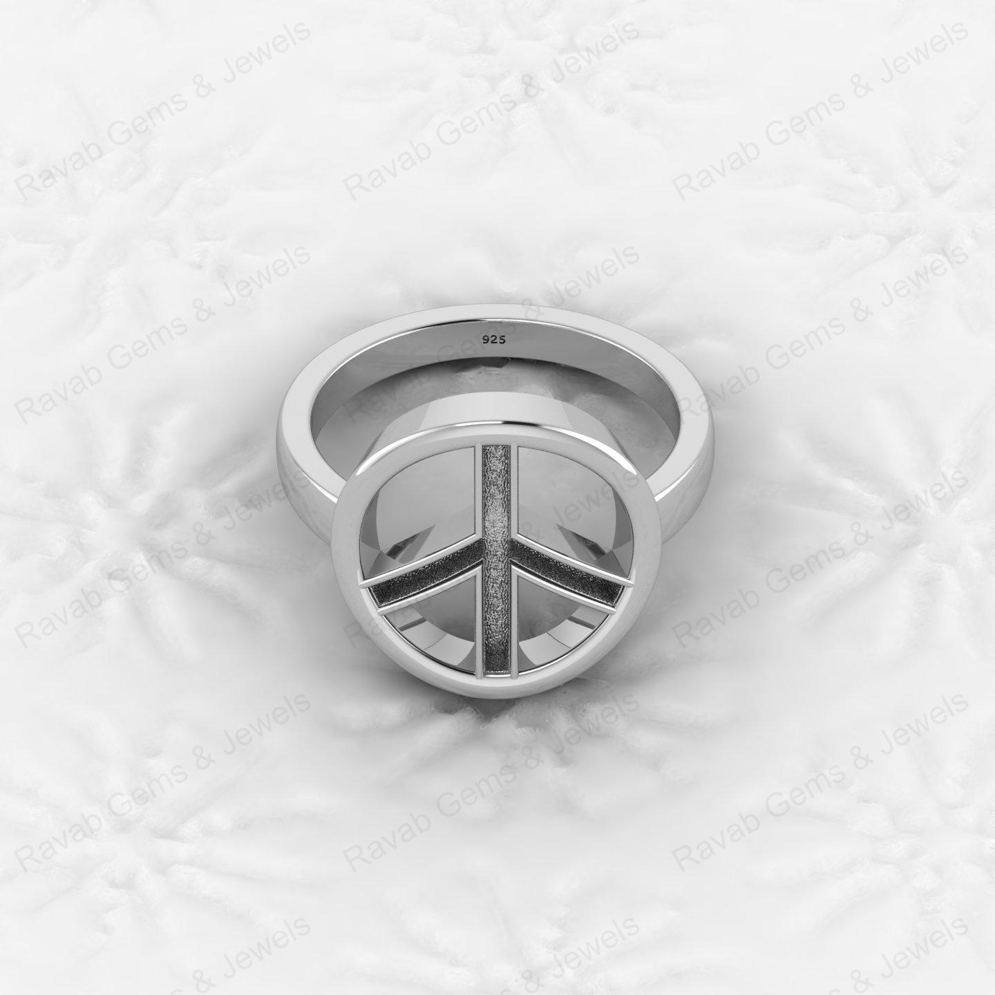 Genuine 925 Silver Peace Symbol Semi Mount Blank Setting Ring for DIY Zodiac Jewelry Resin Ashes Work Keepsake Suppliers