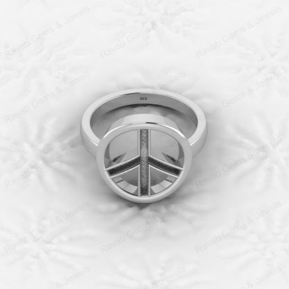 Genuine 925 Silver Peace Symbol Semi Mount Blank Setting Ring for DIY Zodiac Jewelry Resin Ashes Work Keepsake Suppliers