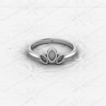 Genuine 925 Silver 2x4mm to 3x5mm Triple Marquise Semi Mount Blank Setting Ring Good for Resin & Ashes Work Keepsake DIY Jewelry