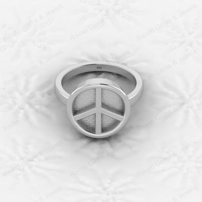Genuine 925 Silver Peace Symbol Semi Mount Blank Setting Ring for DIY Zodiac Jewelry Resin Ashes Work Keepsake Suppliers