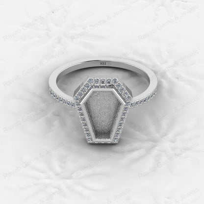Custom Design 925 Sterling Silver Coffin Shape CZ Semi Mount Blank Setting Ring for Gemstone Findings Without Stone Jewelry