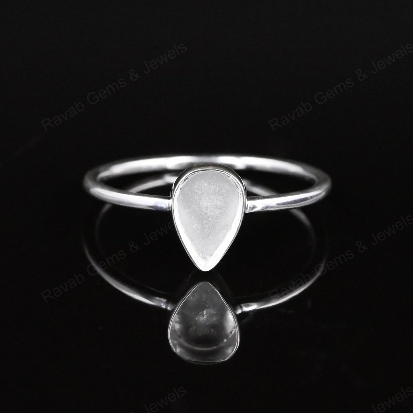 Genuine 925 Sterling Silver 7x9mm Pear Bezel Setting Simple Band Minimalist Ring Good For Resin & Ashes Work Keepsake Jewelry