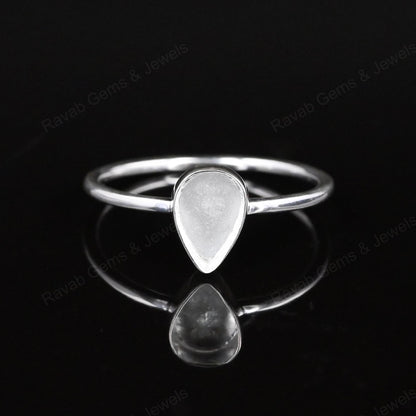 Genuine 925 Sterling Silver 7x9mm Pear Bezel Setting Simple Band Minimalist Ring Good For Resin & Ashes Work Keepsake Jewelry