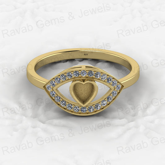 Solid 925 Sterling Silver 4mm Heart Semi Mount Blank Setting Eye in Heart Ring for Breastmilk & Keepsake Resin Ceramic Jewelry