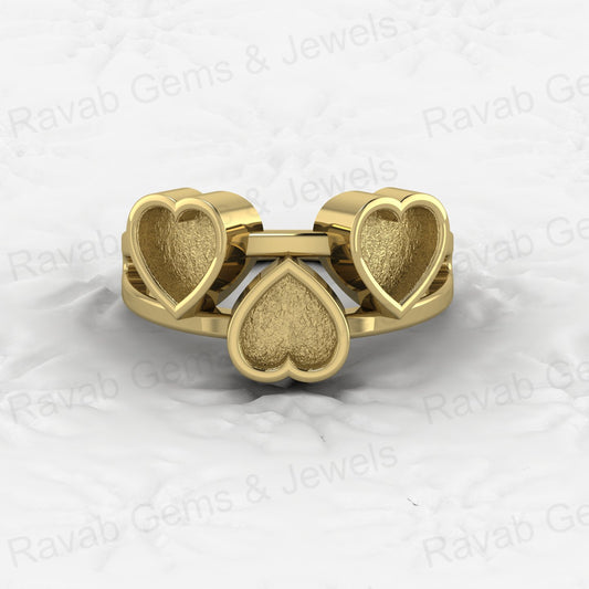Top Quality Solid 925 Sterling Silver 3 Heart Shape Semi-Mount Blank Setting Ring Good for Ashes & Resin Work Breastmilk Jewelry