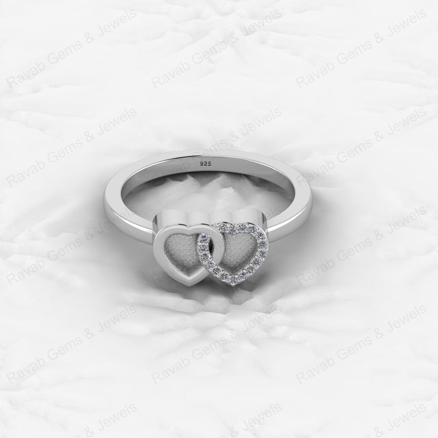 Best Quality 925 Silver Double Heart With CZ 1mm Semi Mount Blank Setting Eternity Ring for Breastmilk Keepsake Fine Jewelry