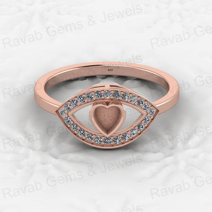 Solid 925 Sterling Silver 4mm Heart Semi Mount Blank Setting Eye in Heart Ring for Breastmilk & Keepsake Resin Ceramic Jewelry