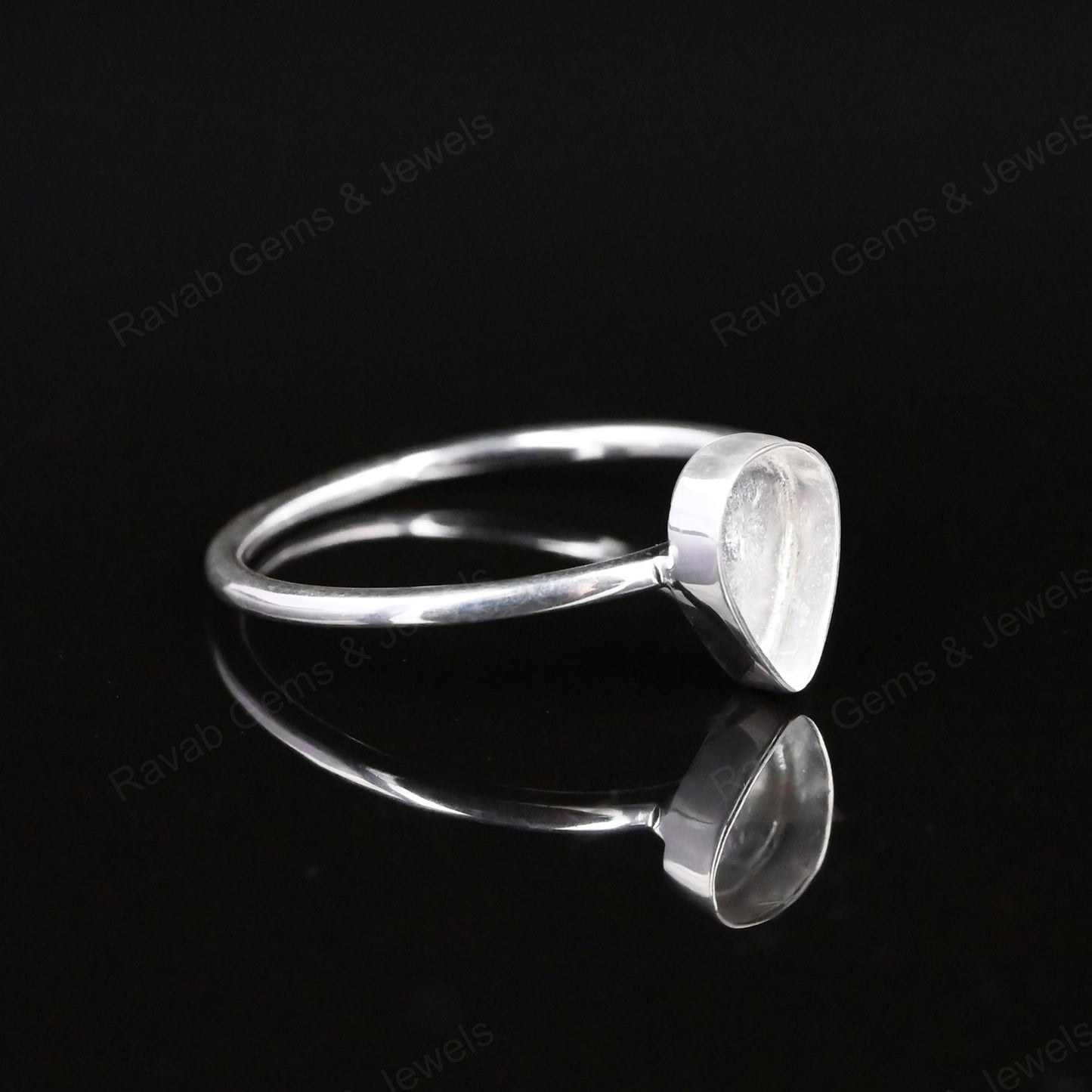 Genuine 925 Sterling Silver 7x9mm Pear Bezel Setting Simple Band Minimalist Ring Good For Resin & Ashes Work Keepsake Jewelry