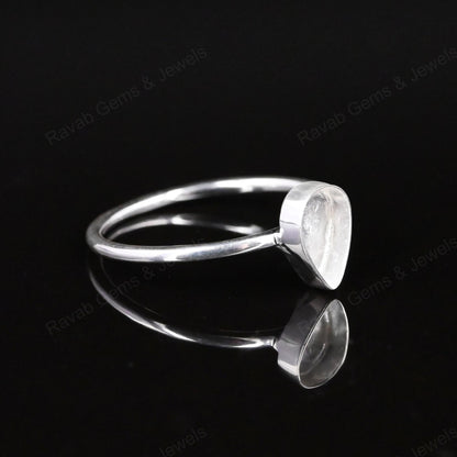 Genuine 925 Sterling Silver 7x9mm Pear Bezel Setting Simple Band Minimalist Ring Good For Resin & Ashes Work Keepsake Jewelry