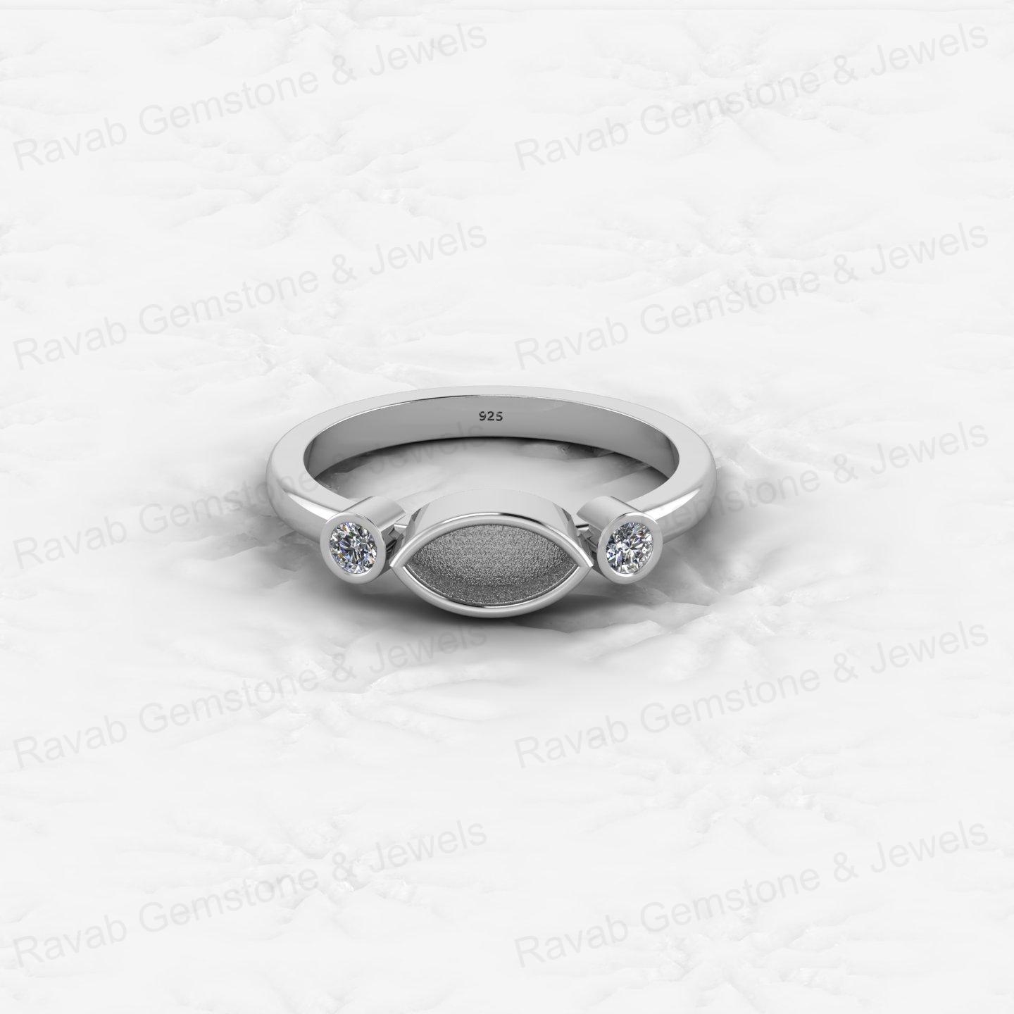 Summer Sale 925 Silver 2x4mm Marquise With CZ 2mm Semi Mount Blank Dainty Ring for Breastmilk Keepsake Fine Jewelry for Women