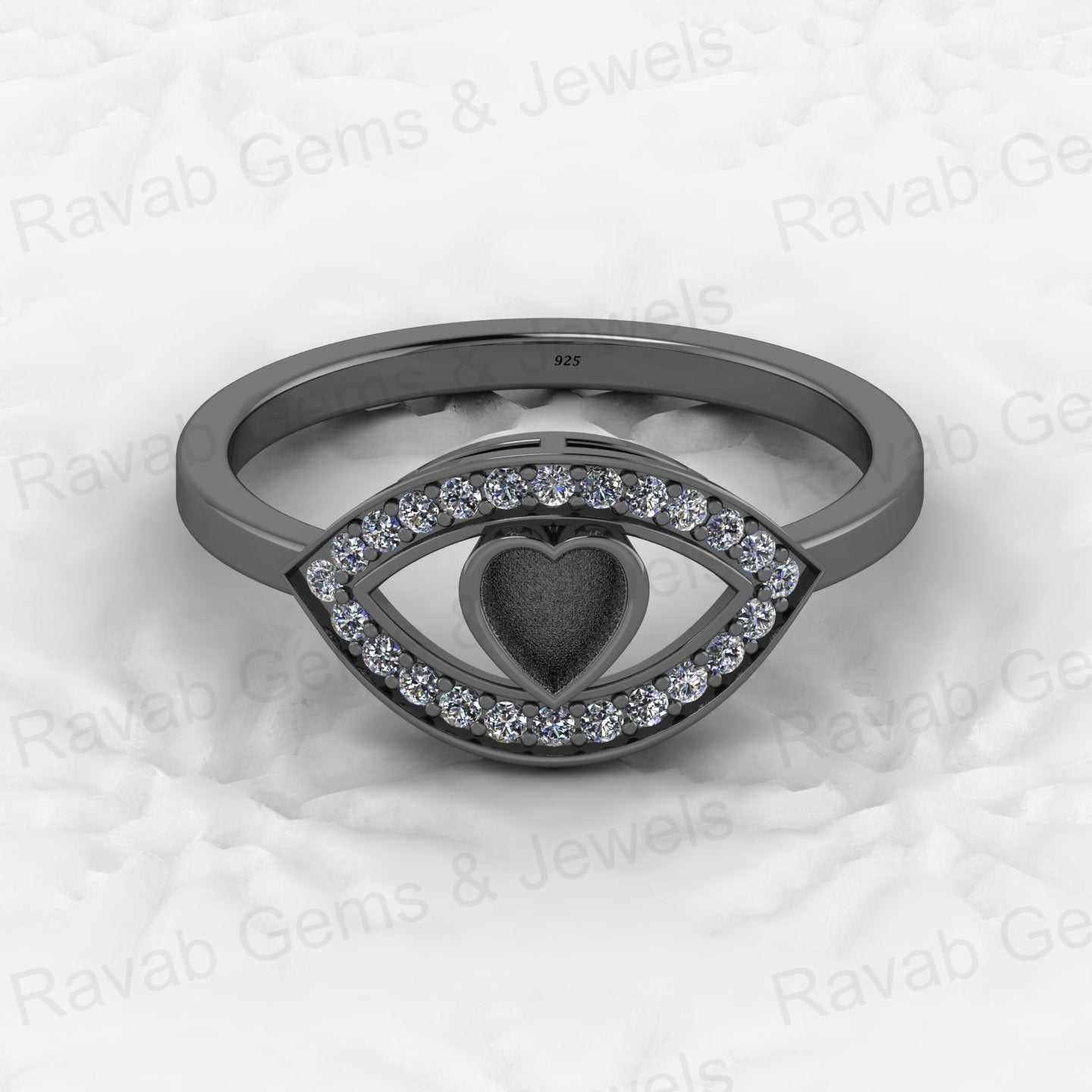 Solid 925 Sterling Silver 4mm Heart Semi Mount Blank Setting Eye in Heart Ring for Breastmilk & Keepsake Resin Ceramic Jewelry