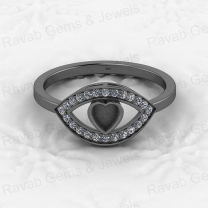 Solid 925 Sterling Silver 4mm Heart Semi Mount Blank Setting Eye in Heart Ring for Breastmilk & Keepsake Resin Ceramic Jewelry