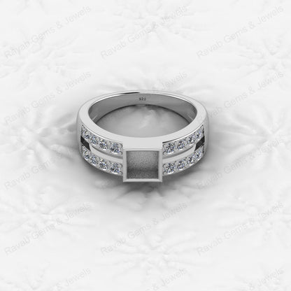 Top Quality 925 Silver 7X7mm Double Band With CZ Semi Mount Blank Setting Ring Good for Resin & Ashes Work Keepsake DIY Jewelry