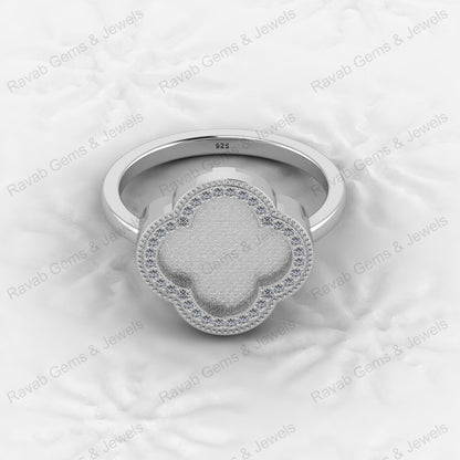 Fine Quality 925 Silver Clover Design Semi Mount Blank Setting Ring for Gemstone Ashes & Resin Findings & Wedding Wear Jewelry