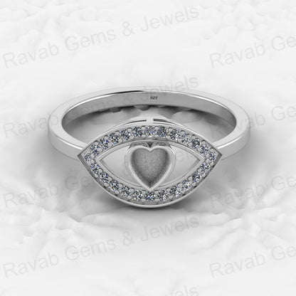 Solid 925 Sterling Silver 4mm Heart Semi Mount Blank Setting Eye in Heart Ring for Breastmilk & Keepsake Resin Ceramic Jewelry