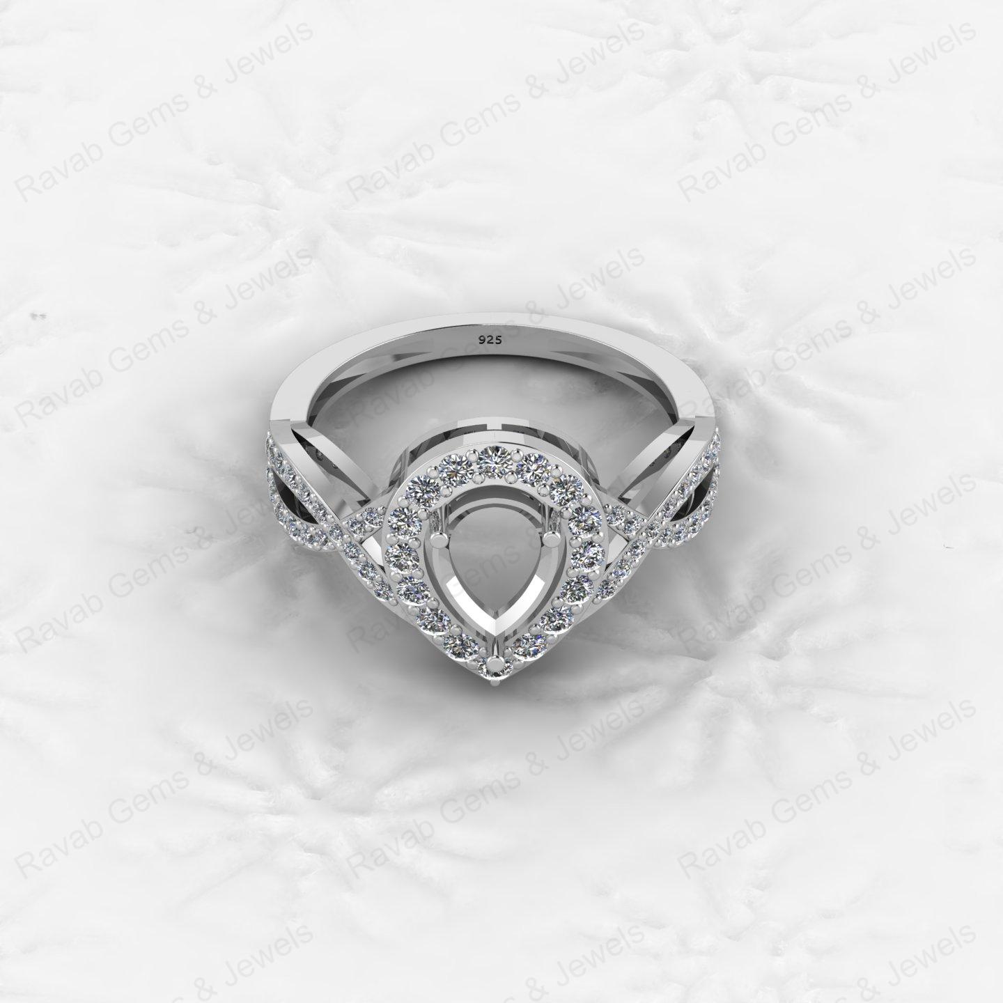 Best Quality 925 Silver Cocktail Pear 6x8mm Semi Mount Blank Setting Ring for Gemstone Ashes & Resin Jewelry Findings & Jewelry