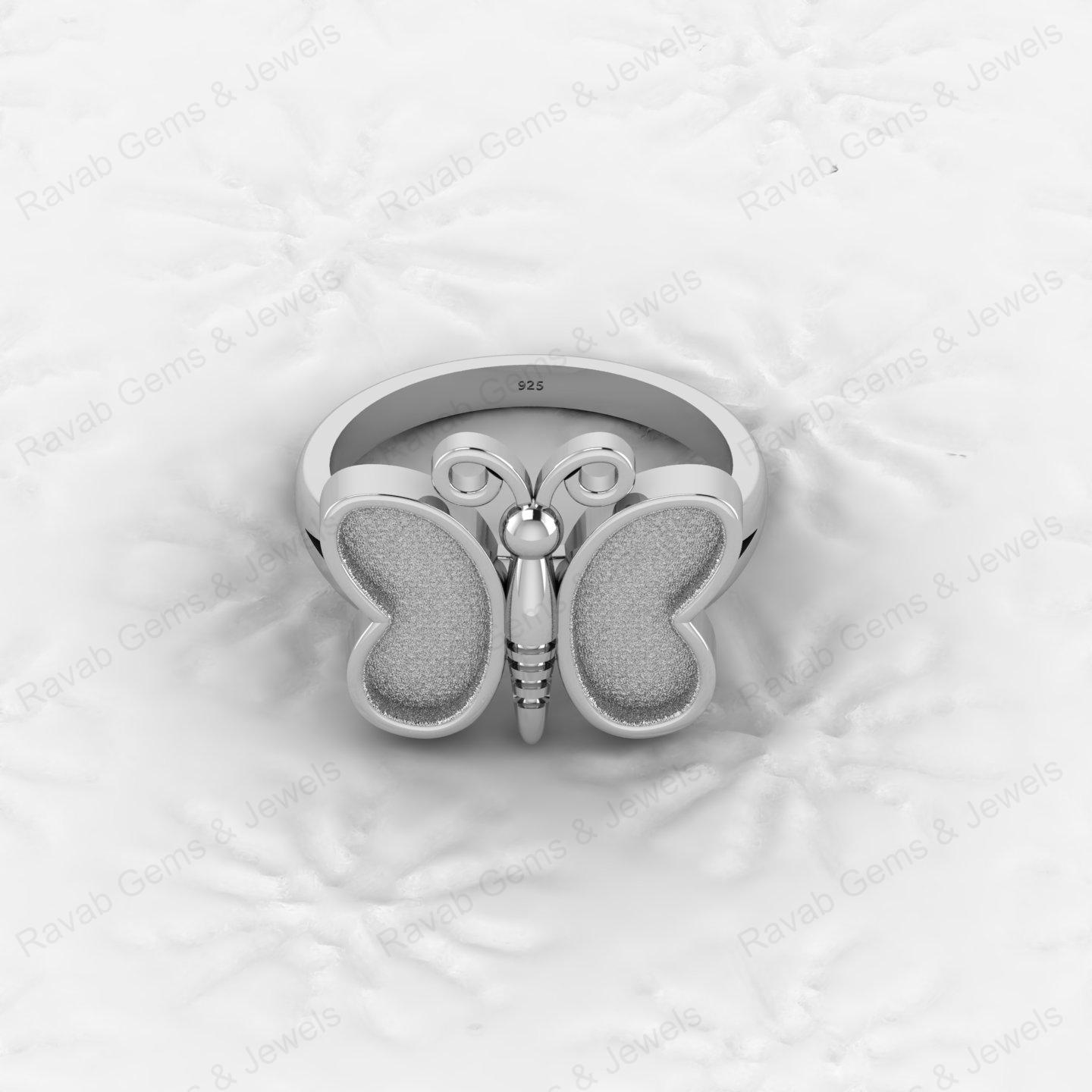 925 Sterling Silver Semi Mount Butterfly Ring Empty Blank for DIY Inlay With Mountain Base Without Stone Keepsake Jewelry