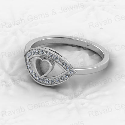 Solid 925 Sterling Silver 4mm Heart Semi Mount Blank Setting Eye in Heart Ring for Breastmilk & Keepsake Resin Ceramic Jewelry