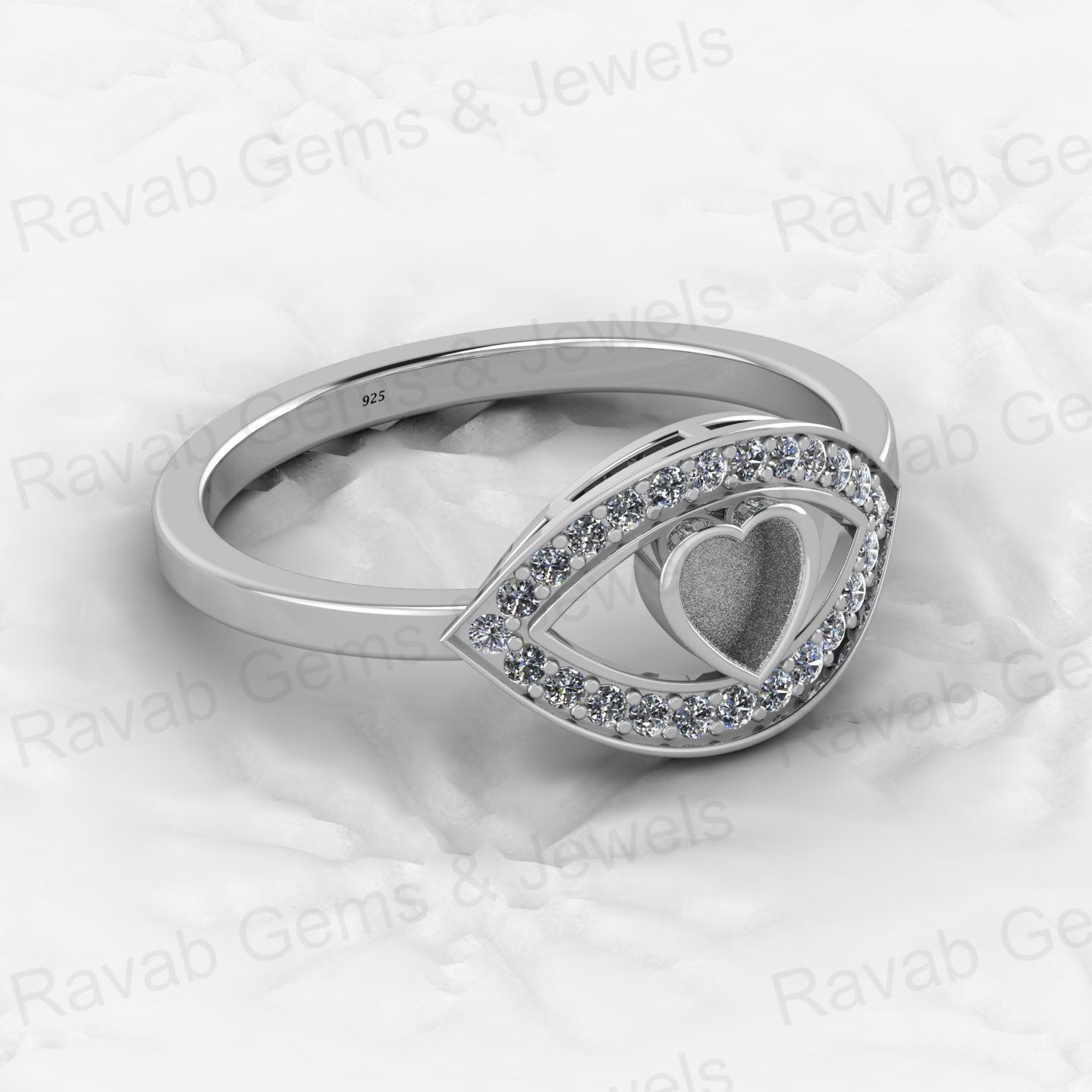Solid 925 Sterling Silver 4mm Heart Semi Mount Blank Setting Eye in Heart Ring for Breastmilk & Keepsake Resin Ceramic Jewelry