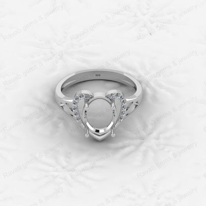 Genuine 925 Silver Pear 6x8mm Semi Mount Prong Blank Setting Ring for Gemstone Ashes & Resin Jewelry Findings & Jewelry Export
