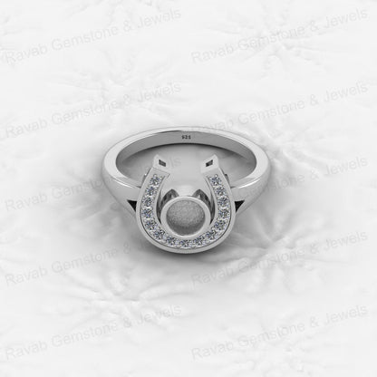 925 Sterling Silver 5mm CZ Semi Mount Horseshoe Ring Blank Setting DIY Resin Ashes Gemstone Keepsake Jewelry Findings