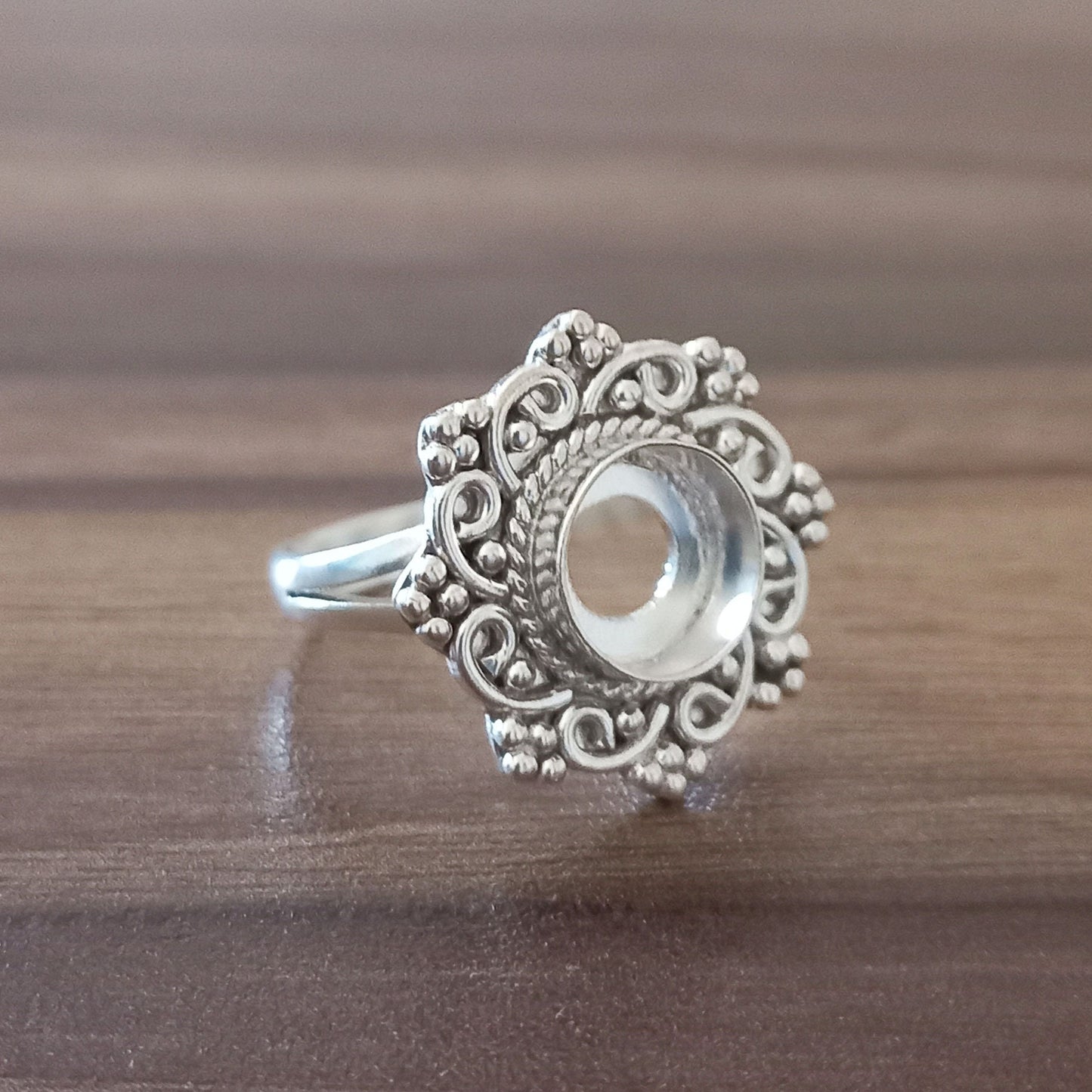 Solid 925 Sterling Silver Flower Bezel 7mm Cup Round Close Blank Collet Ring Bezel Setting Semi-Mount Blank Setting Ring Jewelry