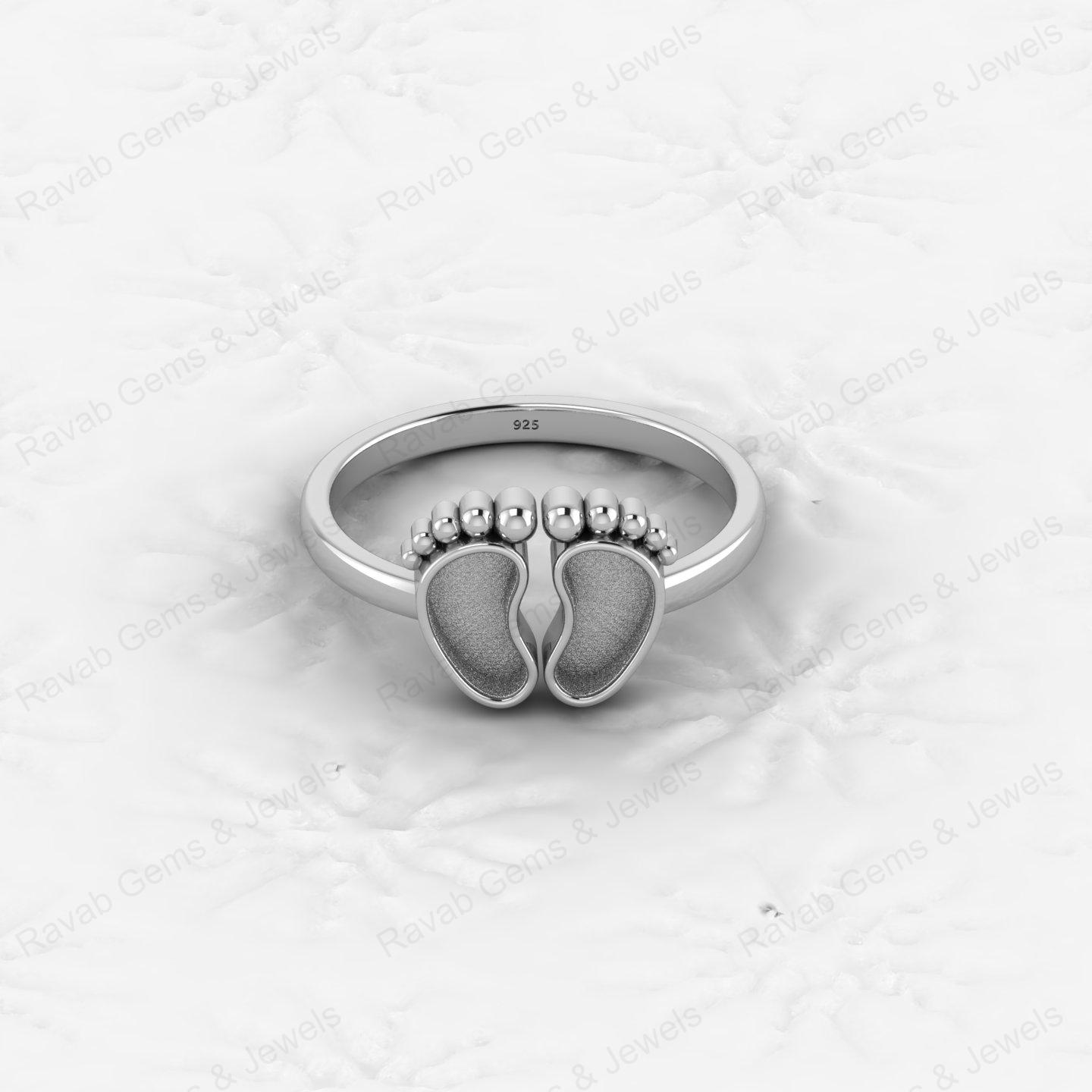 Superb Quality New Baby Born Foot Print 925 Silver Semi Mount Blank Setting Ring for Gemstone Findings & Components Jewelry