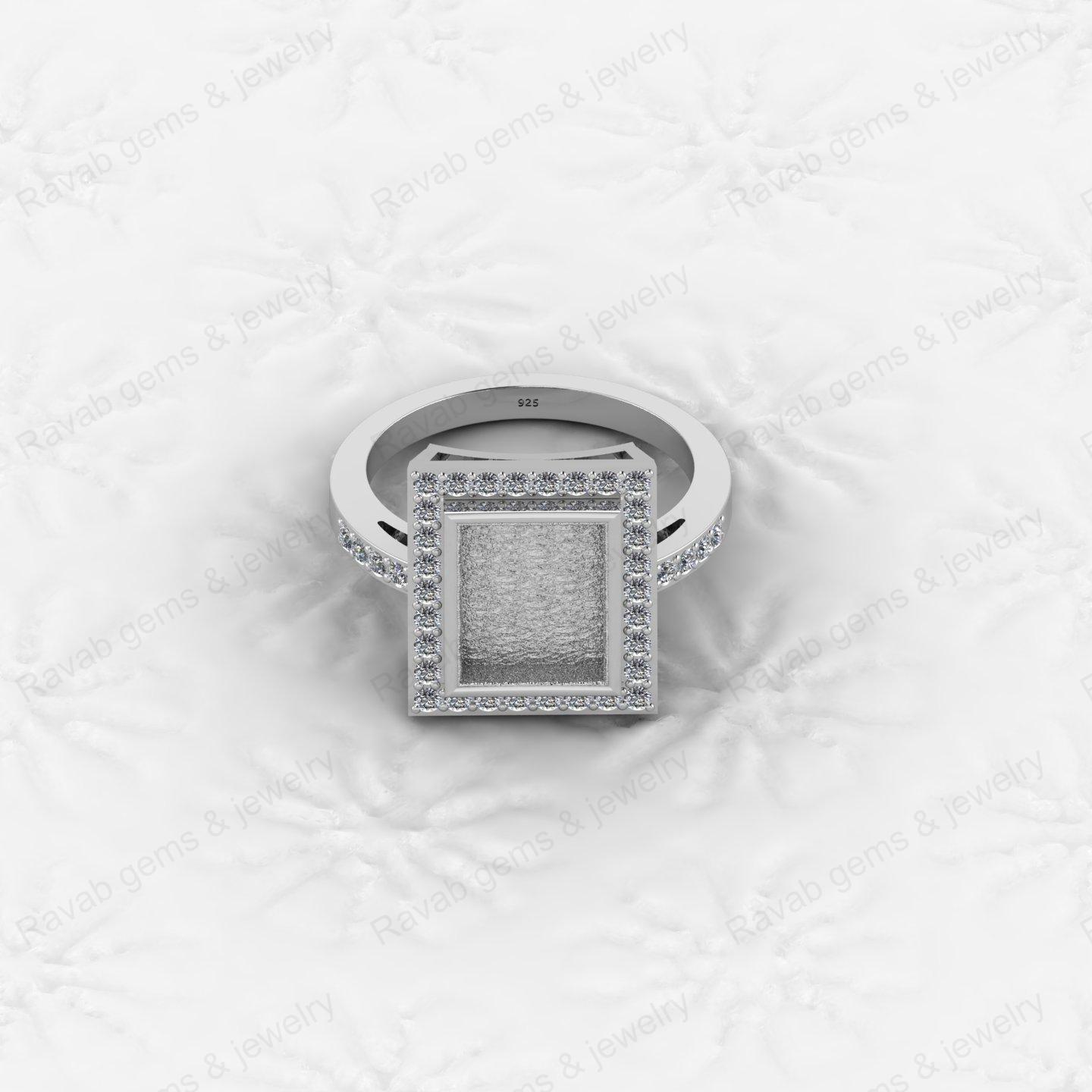 High Quality 925 Silver Rectangle 8x10mm Semi Mount Blank Setting Ring for Gemstone Ashes Resin Jewelry Supply