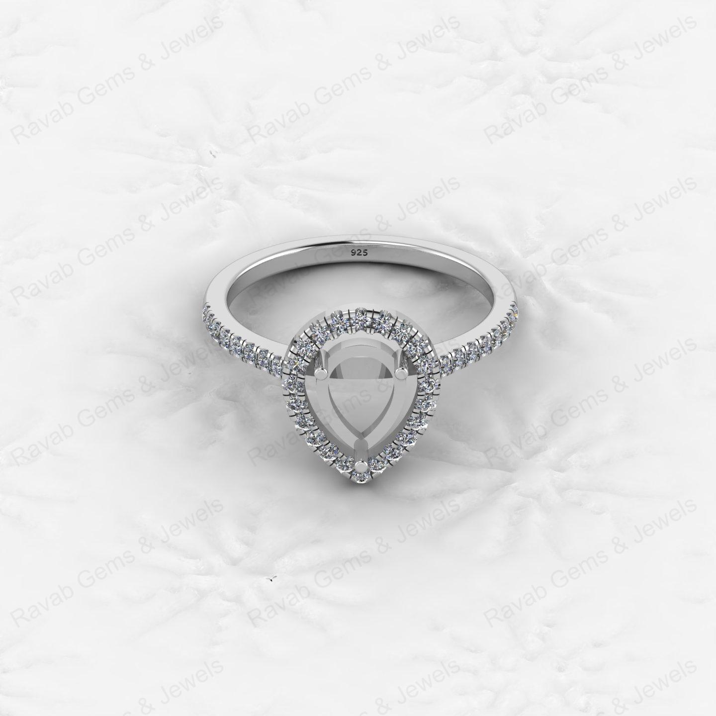 Genuine 925 Silver Pear 6x8mm Semi Mount Prong Blank Setting Ring for Gemstone Ashes & Resin Jewelry Findings & Jewelry Export