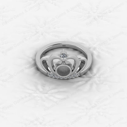 High Quality 925 Silver Princess Crown 6mm Round CZ Semi Mount Blank Bezel Breastmilk Keepsake Resin Ashes Ring Setting Jewelry