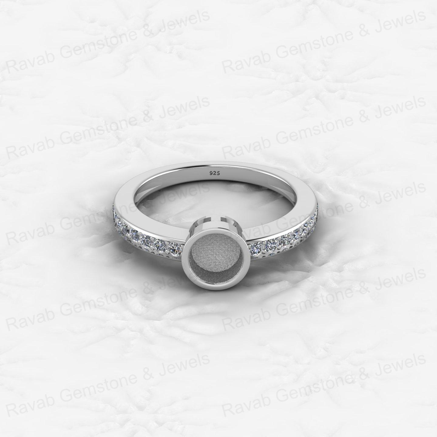 New Arrival 925 Silver 6mm CZ 1.80 Semi Mount Blank Setting Cocktail Band Ring Breastmilk Keepsake Jewelry Findings Components
