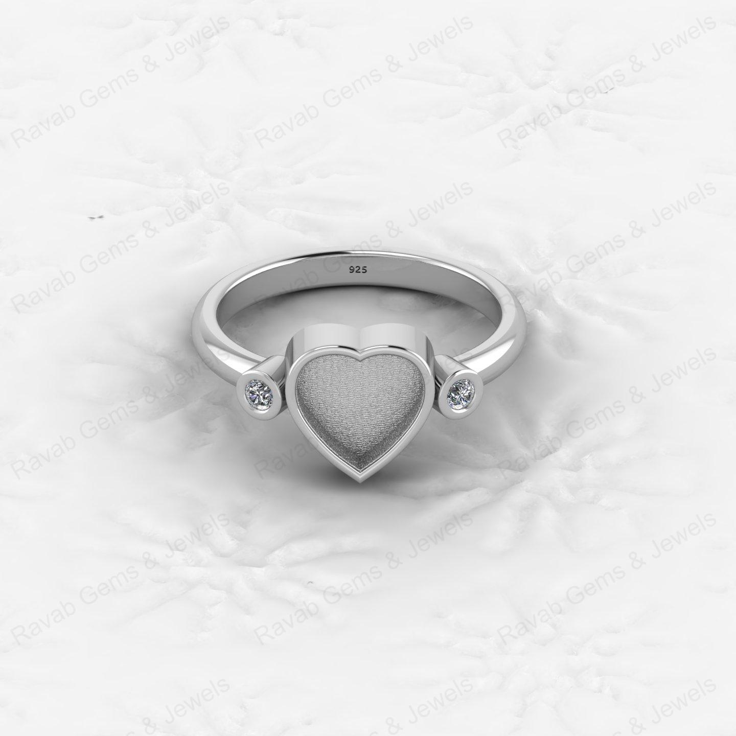 Superb Quality 925 Silver Heart 8x8mm Semi Mount Blank Setting Ring Gemstone Ashes Resin Jewelry Findings Wholesale Supplies